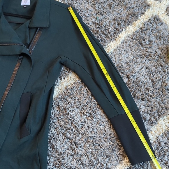 CAbi Green and Black Leather Trim Renaissance Asymmetrical Zip Pea Coat Size XS - Picture 10 of 10